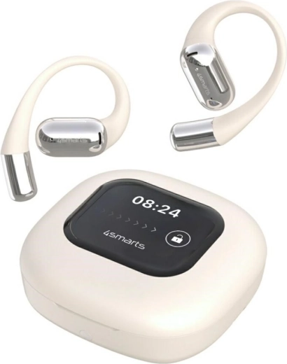 Écouteurs Bluetooth 4smarts SkyBuds OWS avec écran tactile et traduction IA – beige