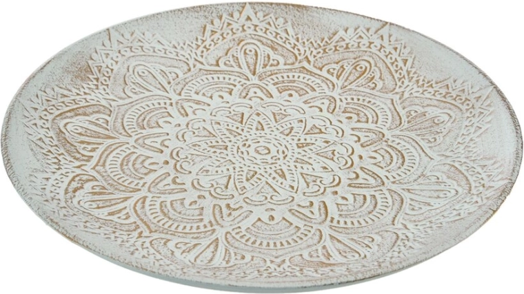 Plateau décoratif en bois blanc avec détails dorés 30 cm