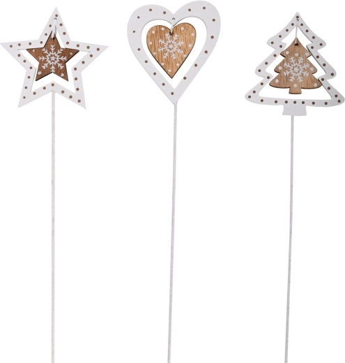 Pique décoratif de Noël en bois blanc/beige 8 cm (3 variantes)
