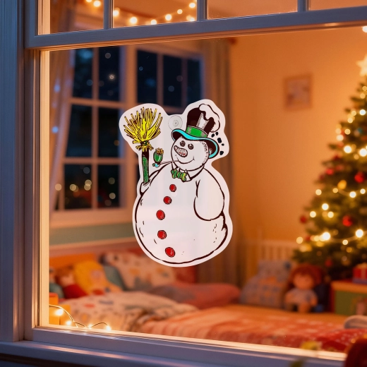 Décoration de fenêtre de Noël bonhomme de neige avec ventouse 30 × 29 cm