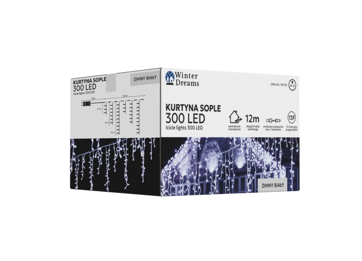 Rideau lumineux LED avec glaçons, 300 LED, blanc froid, 12 m