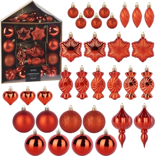 Boules de Noël incassables rouges 3–11,5 cm, lot de 32 pièces