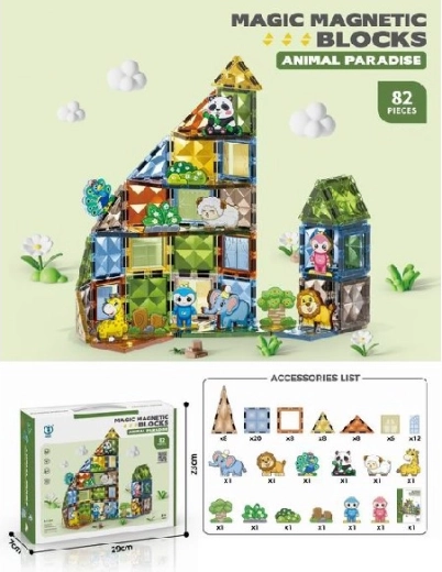 Construction magnétique 3D Animaux, 82 pièces