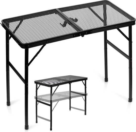 Table de camping pliante Vilde 2-en-1 à hauteur réglable 80 × 40 cm noire
