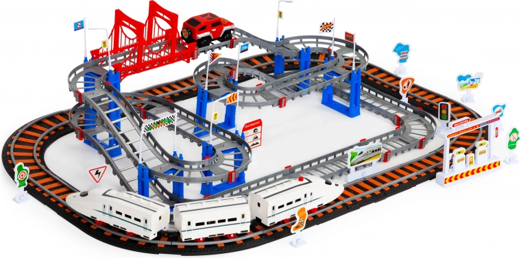 Kit électrique ville – train et voiture à piles, 2 circuits, 108 pièces