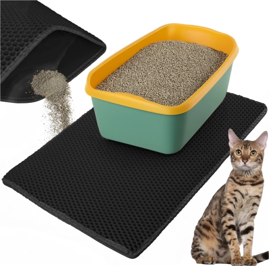 Tapis de litière beige à double couche pour bac à litière pour chat Purlov 75 × 55 cm – Noir