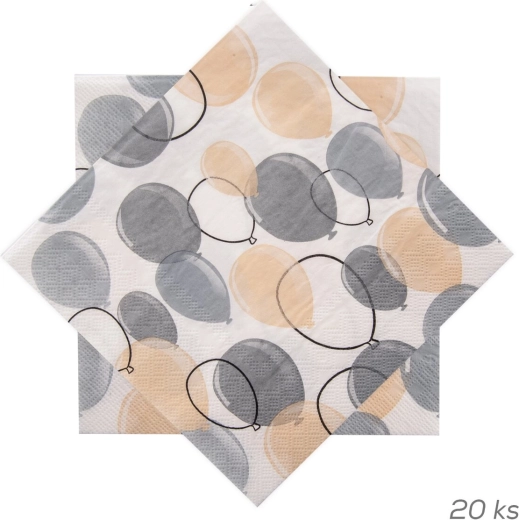 Serviettes en papier à motif de ballons grises 33 × 33 cm, 20 pcs