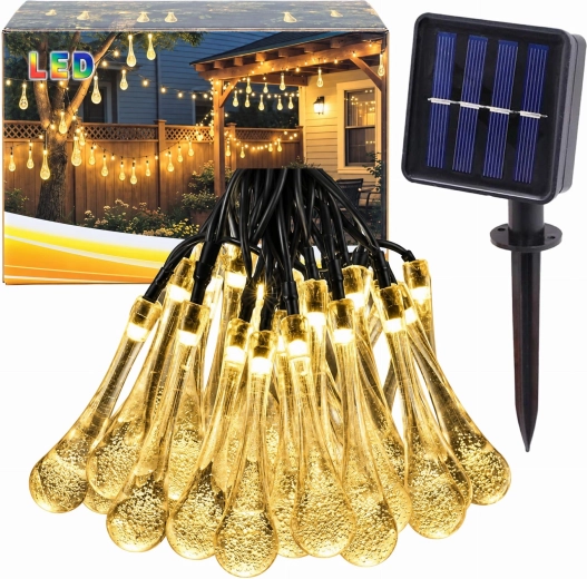 Guirlande lumineuse de Noël solaire pour jardin avec glaçons, 50 LED, 7,5 m