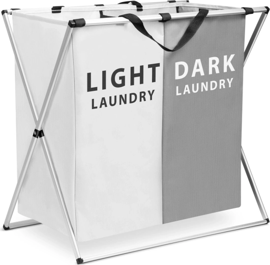 Panier à linge textile avec cadre métallique pliable