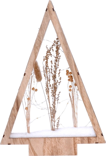 Solight décoration de Noël LED en bois, sapin avec fleurs d’hiver enneigées 37 cm - 1 pièce