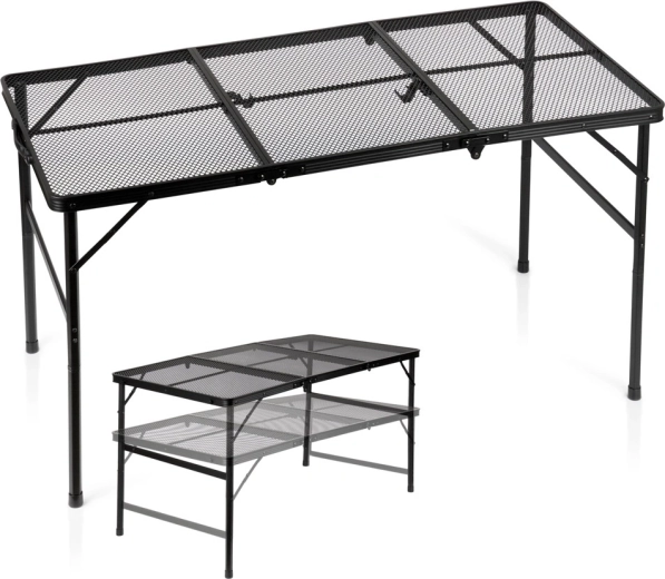 Table de camping pliante Vilde 2en1, hauteur réglable, noire 120 × 60 cm