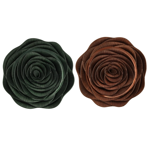 Sous-assiette ronde avec décor rose vert-cuivré – lot de 6 pcs