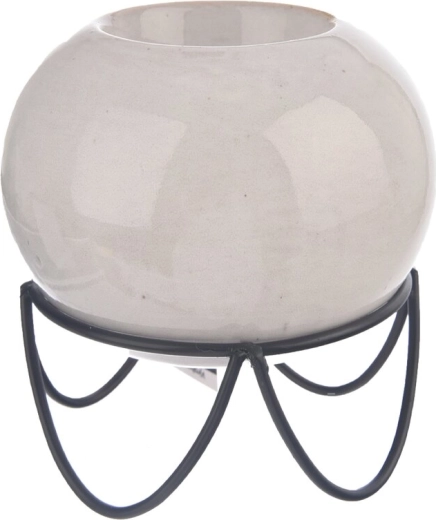 Bougeoir en céramique et métal gris 11 cm