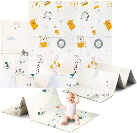 Grand tapis en mousse éducatif pliable et réversible pour enfants 180 × 200 cm – animaux