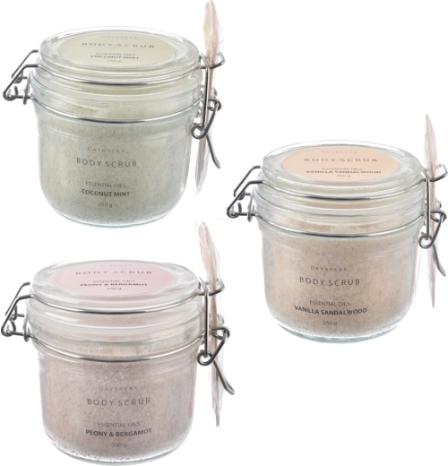 Gommage corporel en bocal en verre 250 g (mix de 3 variantes)