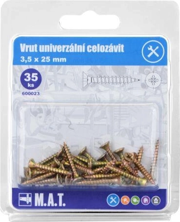 Vis universelles à filetage total 3,5 × 25 mm, zinguées (35 pcs)