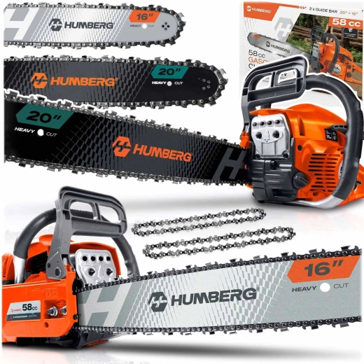 Tronçonneuse thermique Humberg 58 cm³ avec guides 16” et 20”