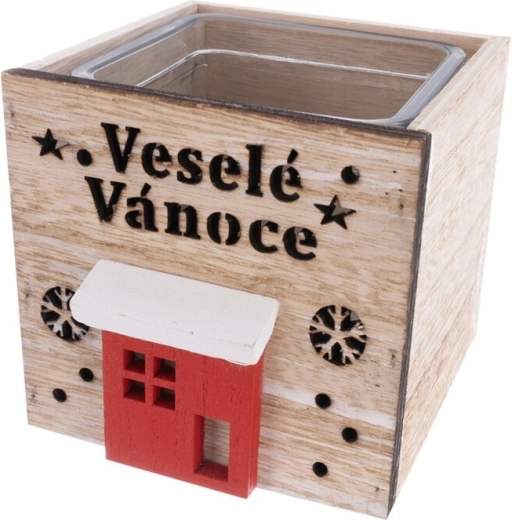 Bougeoir en bois avec inscription « Joyeux Noël » – beige