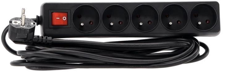 Multiprise parasurtenseur avec interrupteur, 5 prises, 5 m, noire
