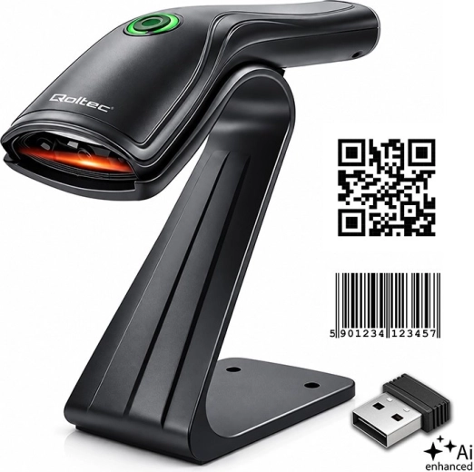 Lecteur de codes-barres sans fil Qoltec 1D et 2D avec support