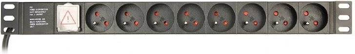 Barrette d’alimentation pour rack (PDU), 8 prises FR, 1U, 16A, fiche Schuko 3 m