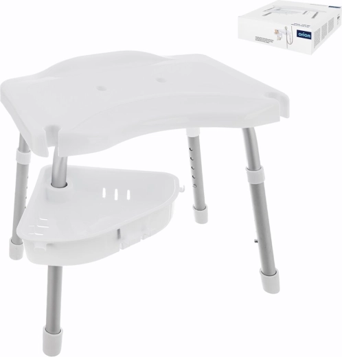 Tabouret de douche réglable avec tablette de rangement