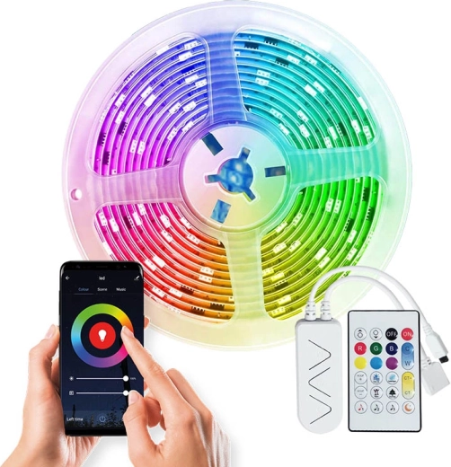 Ruban LED intelligent WiFi RGB Solight de 5 m avec adaptateur et télécommande