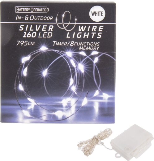 Guirlande lumineuse LED sur fil 160 LED blanche avec minuterie pour intérieur et extérieur