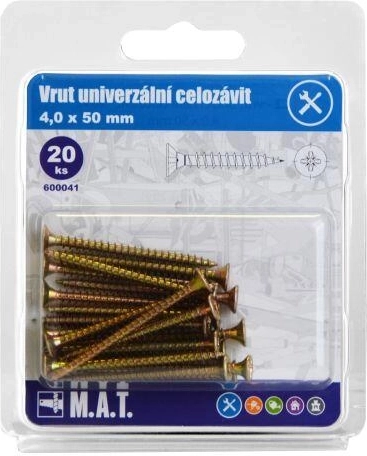 Vis universelles à filetage total 4,0 × 50 mm, zinguées, 20 pcs