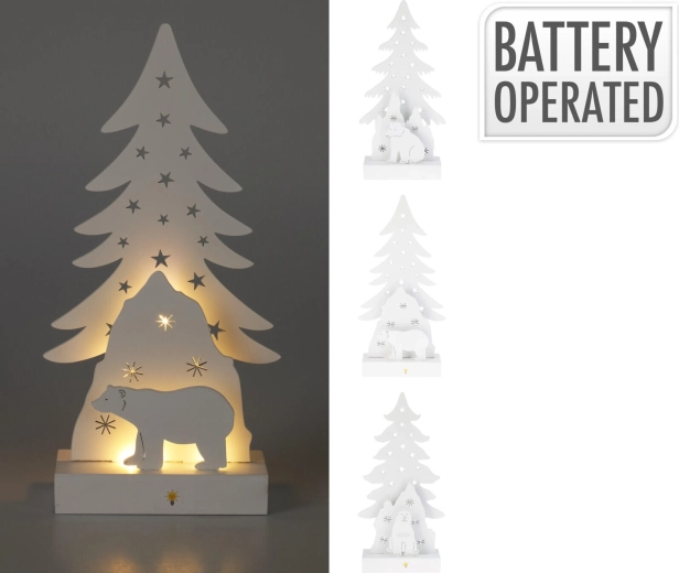 Décoration suspendue en bois en forme d’arbre avec ours polaire et éclairage LED - 1 pièce