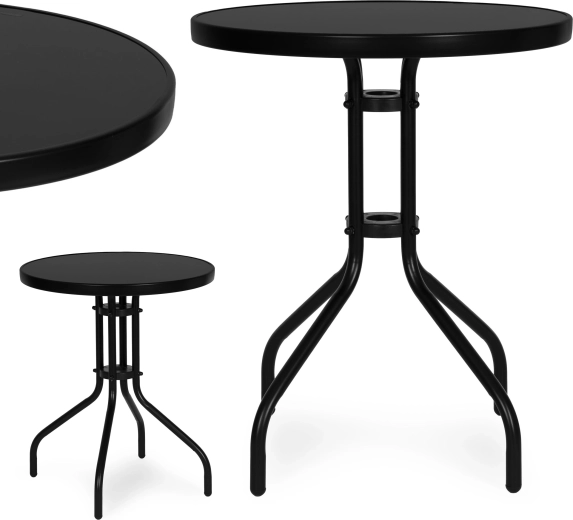 Table de jardin ronde 60 cm en verre trempé, noire MULTIGARDEN