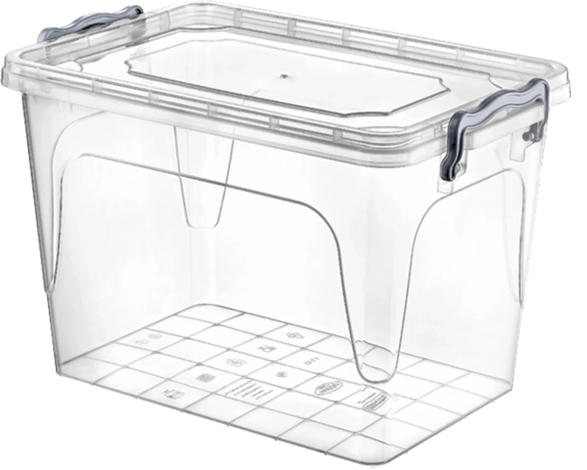 Boîte de rangement en plastique 21 l avec couvercle à clips, transparente