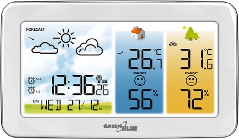 Station météorologique sans fil GreenBlue avec écran LCD couleur