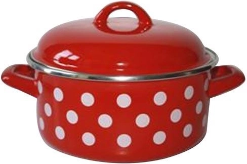 Casserole émaillée avec couvercle 18 cm 2 l à pois rouges