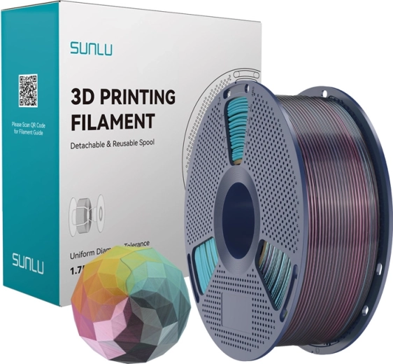 Filament Sunlu PLA+ Silk quatre couleurs rouge–jaune–vert–noir