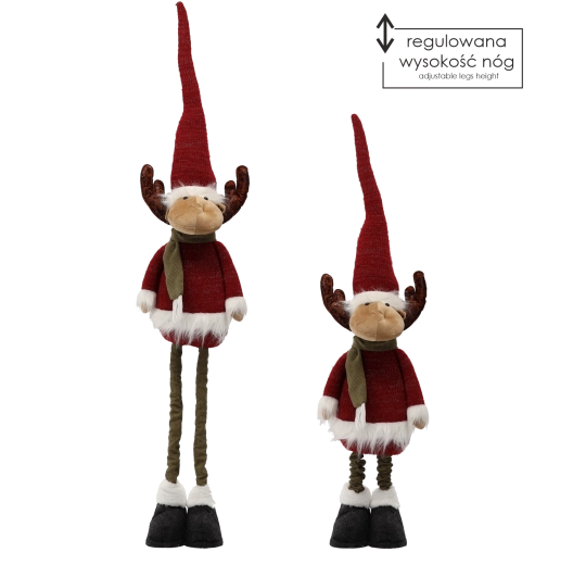 Renne de Noël en peluche avec pieds réglables 90–138 cm, rouge - 1 pièce