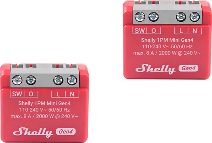 Shelly 1PM Mini Gen4 – lot de 2 relais intelligents avec mesure de consommation (Wi‑Fi/Zigbee/Bluetooth, Matter)