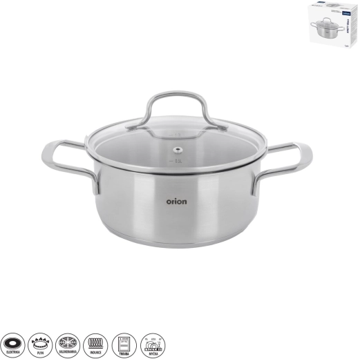 Casserole en acier inoxydable Anett Glass 1,4 l avec couvercle en verre