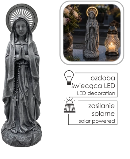 Figurine solaire de la Vierge Marie avec auréole LED lumineuse