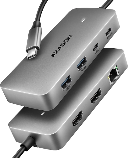 Axagon hmc-cub83x2 hub usb‑c 7‑en‑1, 10 gbps, hdmi 4k/144 hz, dp 8k/30 hz, glan, pd 100 w