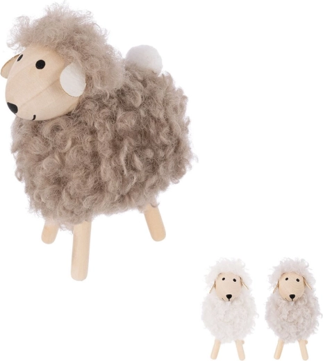 Mouton décoratif en bois et textile 12,5 cm (mix de variantes)