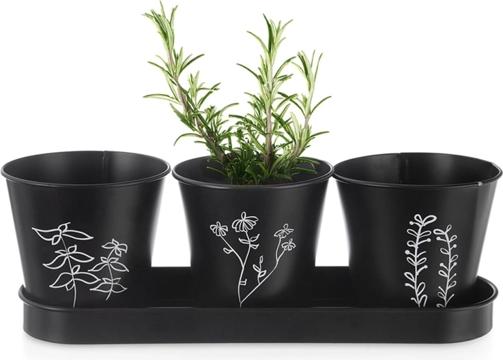 Ensemble de pots de fleurs pour herbes aromatiques avec soucoupe Blackline, 4 pièces