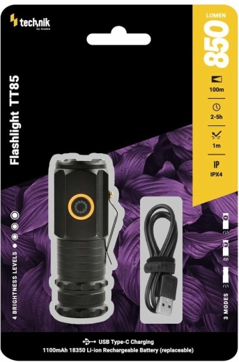 Lampe de poche Technik TT85, 850 lm, 3× LED P35, USB‑C, base magnétique