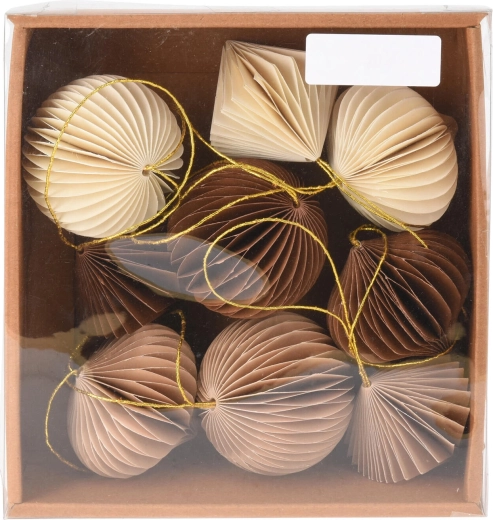 Décoration suspendue en papier 6 cm – mix de formes (boule, oignon, diamant), lot de 9 pcs