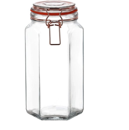 Bocal en verre hexagonal 1,7 l avec fermeture mécanique