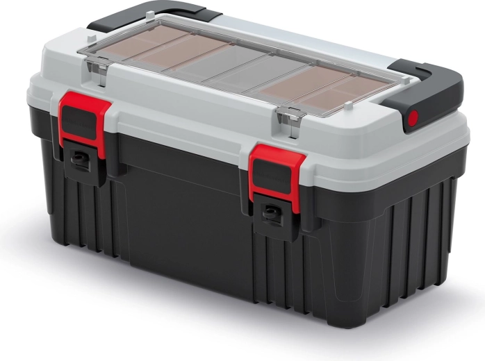 Mallette à outils en plastique avec poignée métallique et organiseurs OPTIMA 470 × 256 × 238 mm, gris