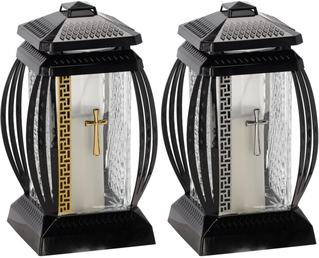 Bougie de cimetière Prima Vera avec paillettes et croix – or ou argent, 28 cm, 45 h