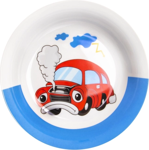 Assiette creuse compartimentée pour enfant avec motif voiture 19 cm