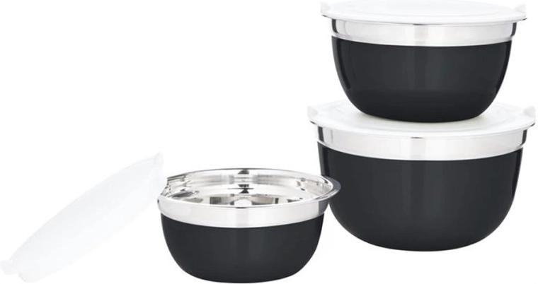 Set de 3 bols en inox avec couvercle, noir