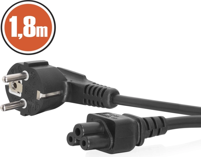 Câble d'alimentation pour ordinateur portable IEC C5 avec fiche coudée, 1,8 m